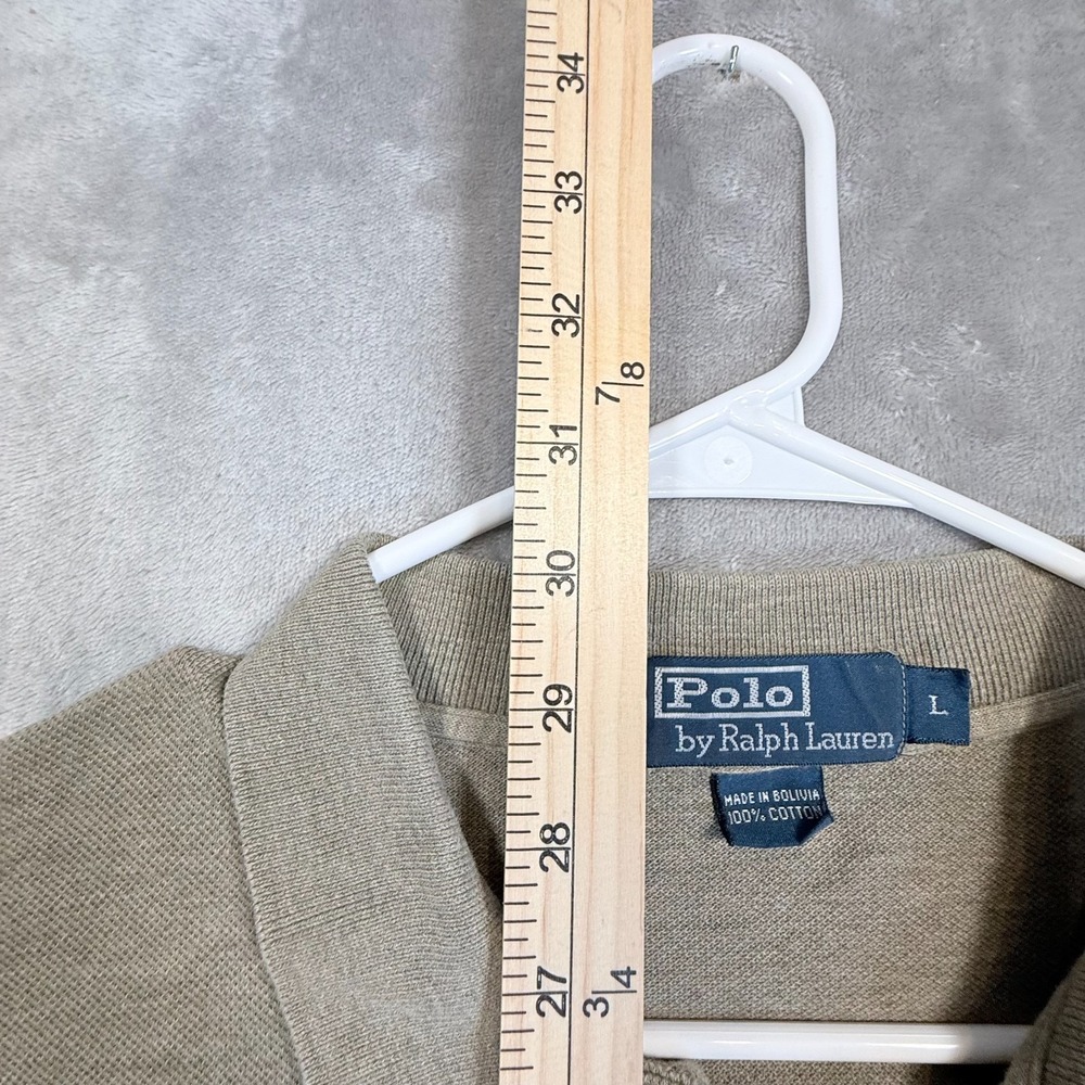 Polo Ralph Lauren Men's Long Sleeve Polo Shirt Khaki Beige Cotton Size Large - Picture 8 of 9